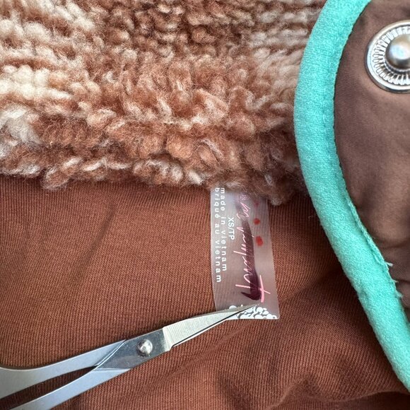 New Free People Hit The Slopes Printed Fleece Pullover Jacket Brown Solstice XS - Picture 8 of 11